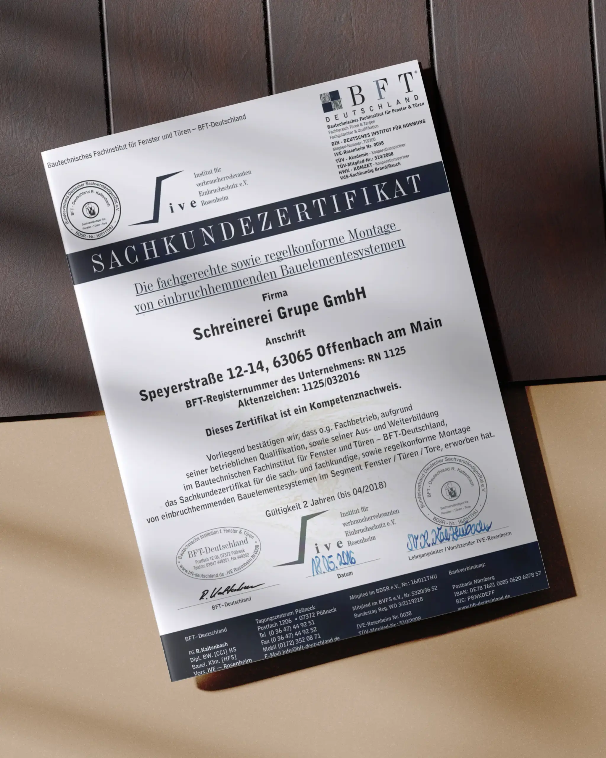 Sachkundezertifikat des BFT fuer die Montage von einbruchhemmenden Bauelementesystemen scaled